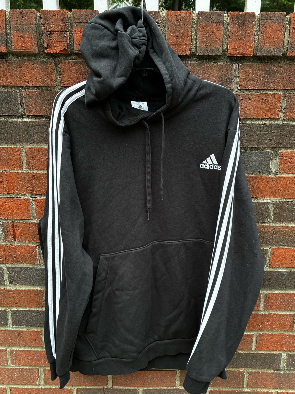 adidas Black Hoodie with White Three-Stripe Sleeves men’s XXL